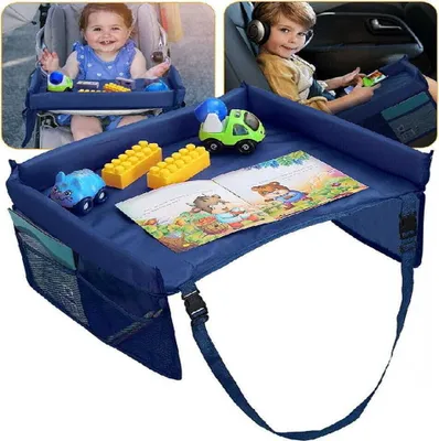 Produktbild von Vitolog Reisetisch | Autotisch für Kindersitz | Rücksitz für Auto Flugzeug Zug Reisen – | Blau Tisch für Kinder | zum Malen Essen