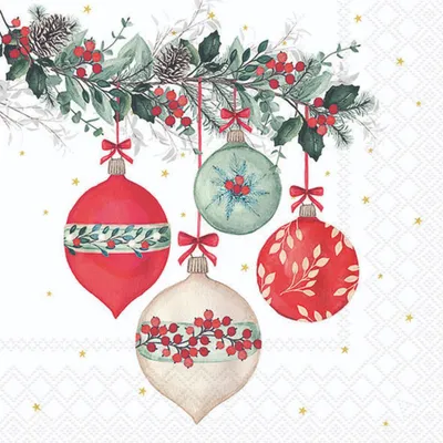 Produktbild von Servietten 33x33 cm - Berry baubles white