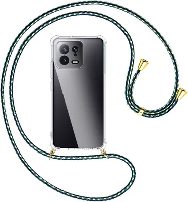 Produktbild von Handykette Backcover-Schutzhülle mit Band (Metall goldfarben) für Xiaomi 13 (6.28'') - grün/blau/weiß