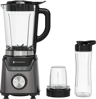 Produktbild von KitchenBrothers Standmixer mit Trinkflasche - 1200W - 1.5L - Smoothie Maker - Eiscrusher - Grau