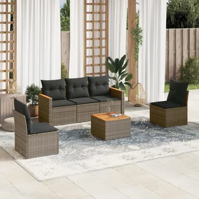 Produktbild von Design 6-tlg. Garten-Sofagarnitur mit Kissen Grau Poly Rattan, Gartenmöbel-Sets 2024 Neu
