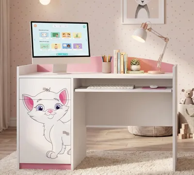 Obrázek produktu pro Psací stůl pro dívky v růžové barvě | Počítačový stůl s výsuvnou deskou | Moderní studijní kout pro domácí úkoly a výuku z domova | Nábytek pro mládež