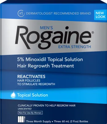 Produktbild von Lösung, Rogaine, gegen Haarausfall, Minoxidil 5%, inkl. Originalpipette, Behandlung 3 Monate (3x 60ml Flaschen)