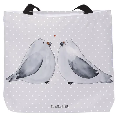 Produktbild von Mr. & Mrs. Panda Einkaufstasche Turteltauben Liebe - Grau Pastell - Geschenk, Jahrestag, Freundin, Verliebt, Strandtasche, glücklich, Tasche, Schultasche, Reisetasche