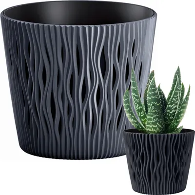 Imagen del producto de Macetas decorativas de 16 cm, color arena y antracita, con un depósito de 1,7 litros