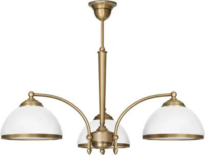 Produktbild von Kronleuchter Messing Goldpatina Hochglanz-Glasschirm weiß glänzend Ø69x51cm 3xE27 180W Esszimmer Wohnzimmer klassisch elegant höhenverstellbar Decke