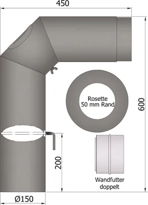 Produktbild von Rauchrohrset Standard 150mm schwarz