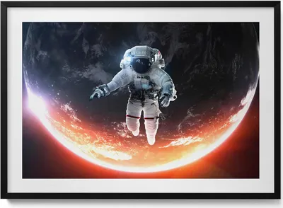 Produktbild von Astronaut im Weltraum– Wandbild mit Rahmen – Gerahmtes Bild  – Wanddekoration – 100x70 cm –  Schwarz Rahmen