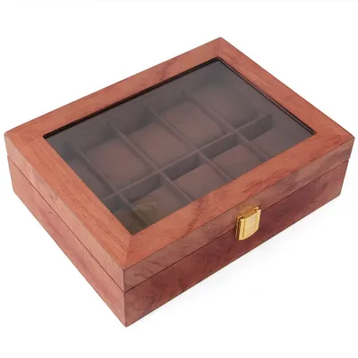 Produktbild von 10 Slots Uhrenbox Uhrenkoffer Uhrenkasten Aufbewahrungsbox Display Uhrenschatulle Vitrine Organizer für 10 Uhren (braun)