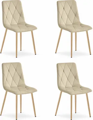 Image de Chaise - Leobert - Libra - Velours Beige Clair/Pieds Bois - 45 X 54 X 86,5 Cm - Lot De 4