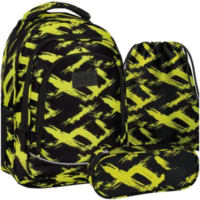 Produktbild von BackUP Schulset SCHULRUCKSACK 3-Teile-Set ab 3. Klasse mit Laptop- & Tabletfach, Reflektoren, ergonomisch Schulrucksäcke für Mädchen & Jungen