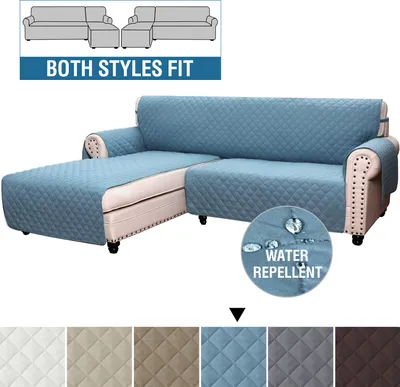 Obrázek produktu pro Topchances L Shape Sofa Covers, vodoodpudivý protiskluzový kryt na rohovou pohovku, oboustranné kryty na ochranu nábytku před domácími mazlíčky a dětmi, světle modrá, velikost L