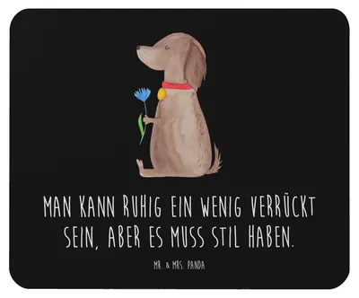 Produktbild von Mr. & Mrs. Panda Mauspad Hund Blume - Schwarz - Geschenk, Stil, Hunde, computermatte, Sprüche, Mouse Pad, pc mousepad, Niedlich, mousematte, Haha