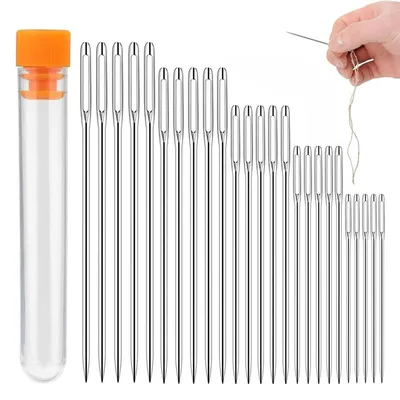 Immagine prodotto di Aghi da cucito con occhielli grandi, confezione da 25 pezzi, acciaio inossidabile, 5 diverse dimensioni, da 4,2 a 6 cm