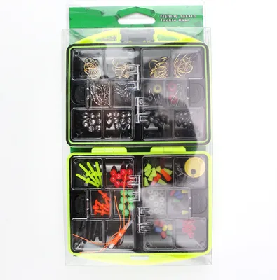 Produktbild von Angelzubehoer-Kit, einschliesslich Hakenbleigewichte, Angelwirbel, Druckknoepfe, Angelschnur, Perlen, Angelset mit Angelbox