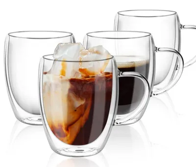 Productafbeelding van Dubbelwandige koffiebekers, set van 4, 350 ml, transparant, borosilicaatglas, hittebestendig