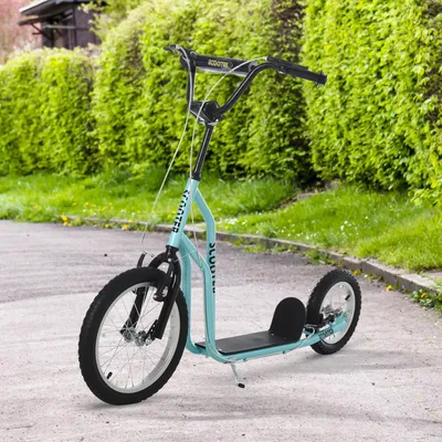 Image de Trotinette à trois roues, trottinette pour enfants avec frein à main, réglable en acier, couleur bleue | À partir de 5 ans | Roues de 16 pouces | Hauteur du guidon : 88–94 cm