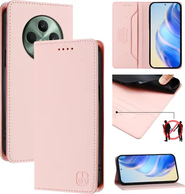 Image de Etui en cuir pour Oppo Reno12F 5G/Reno12F 4G, étui à rabat avec fentes pour cartes, portefeuille et support Rose