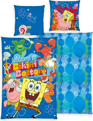 Produktbild von Spongebob Bettwäsche Set 2-teilig 135x200 80x80 cm Mikrofaser mit Reißverschluss - mit allen Charakteren,