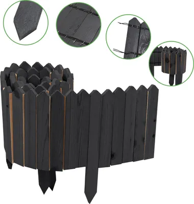 Produktbild von Faziango Rasenkante Rollborder Flexibler Holzzaun Kiefernholz Beeteinfassung Beetumrandung Gartenzaun Holz Dekozaun, 400 x 30 cm Anthrazit