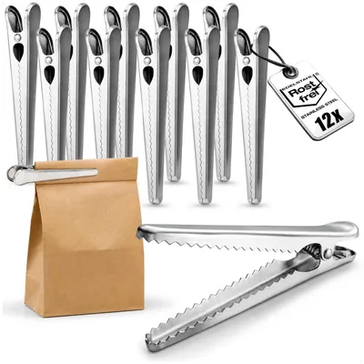 Produktbild von com-four® 12x Verschlussklammer Edelstahl - Beutelclip 11,5 cm