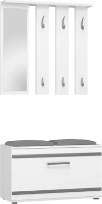 Produktbild von Garderobenset Patrick Weiß mit Spiegel, Schuhbank und Wandgarderobe