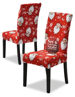Produktbild von Avilia Stuhlhussen für Weihnachten, elastisch, 6er Set mit Weihnachtsmann-Motiv,