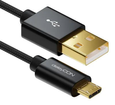 Produktbild von deleyCON Micro USB Kabel 3,0m mit Nylon + Metallstecker - Ladekabel, Datenkabel, Schnellladekabel für Smartphone, Tablet, PC, Laptop, Notebook - Schwarz