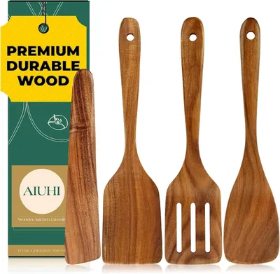 Produktbild von Holzlöffel Set 4-teilig, Premium Teakholz, Antihaft, langlebig, für jede Küche