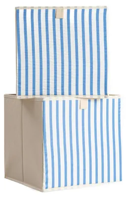 Produktbild von HOMLA LINETA Aufbewahrungsboxen in blau gestreift 2 Stk. / 30x30x30 cm