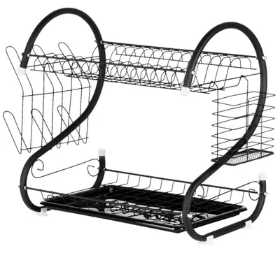 Image de Étagère à vaisselle - Support de séchage - 2 niveaux - Métal - 52 x 24,5 x 38 cm - Noir