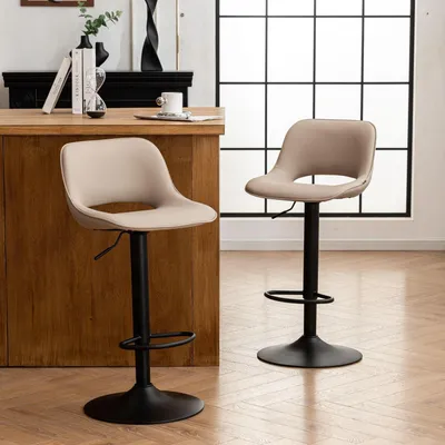 Produktbild von Barhocker 2er Set Höhenverstellbar Drehstuhl Khaki mit Rückenlehne