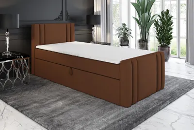 Produktbild von Boxspringbett, Jugendbett KLAUS 100x200 (Rechts) mit Bettkästen, Bonell-Matratze und Topper. Farbe: Braun.
