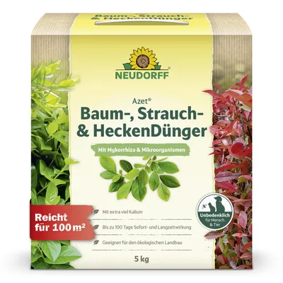 Obrázok produktu pre Neudorff Azet hnojivo na stromy, kríky a živé ploty, 5 kg, s vysokým obsahom draslíka, ktoré podporuje odolnosť voči letnej teplote a zimnej mrazu