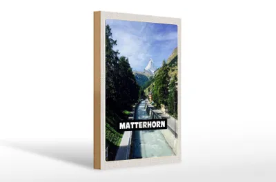 Produktbild von Holzschild Reise 20x30cm Matterhorn Schweiz Fluss Berg Stadt