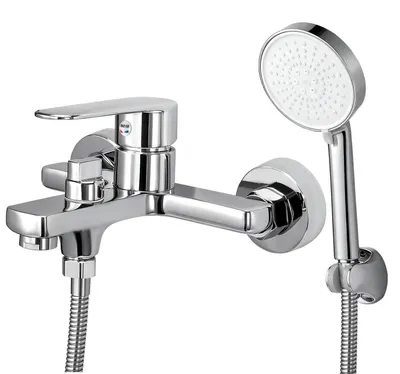 Image de Mitigeur de baignoire à une main avec douchette chromée, en laiton