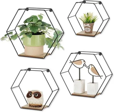 Immagine prodotto di Ibenzoa® Set di 4 mensole sospese in metallo, colore nero – mensole da parete moderne per piante e decorazioni, ideali per soggiorno e camera da letto