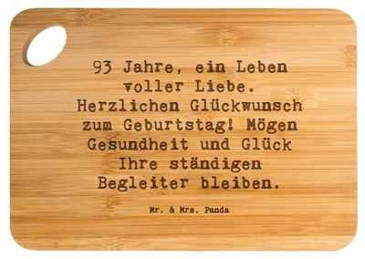 Produktbild von Mr. & Mrs. Panda Frühstücksbrettchen Spruch 93. Geburtstag - Transparent - Geschenk, Frühstücksbrett, Brett, Wertschätzung, Schneidebrett, Happy Birthday, jausenbrett