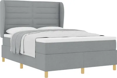 Image de Lit à ressorts avec matelas Gris clair 200 x 160 cm tissu