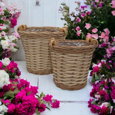 Produktbild von MIJOMA Rattan-Blumentopf-Set Beigefarben 2 Stück