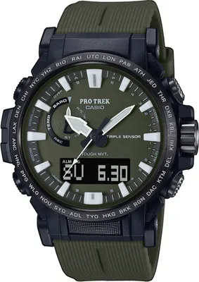 Produktbild von Casio Pro-Trek PRW-61Y-3ER Funk-Armbanduhr, Kompass, Höhenmesser, Barometer, Thermometer, Multiband, Smart Access, kälteresistent (-10 °C), Resin, Mineralglas, Ø 47mm, 54,2x47,4x14,7mm (HxBXT), Schwarz-Grün