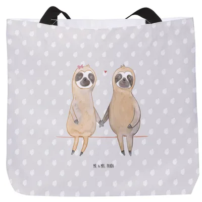 Produktbild von Mr. & Mrs. Panda Strandtasche Faultier Pärchen - Grau Pastell - Geschenk, Liebe, Laptoptasche, Reisetasche, Gemeinsam, Tote Bag, Schultasche, Stoffbeutel, Lieblingstier