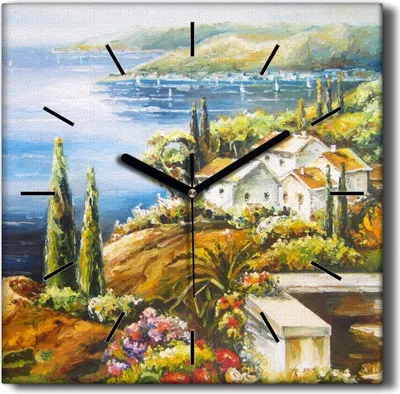 Produktbild von Coloray Hodiny Unikátní 30x30 cm  Tiché hodiny Pro obývací pokoj a kuchyň Nástěnné hodiny Plátno Černé ručičky hodin - Květiny pobřežních vesnic
