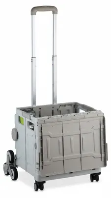 Image de Chariot de courses Relaxdays avec système de montée d'escaliers, pliable, panier à roulettes, couvercle, poignée télescopique, charge maximale de 50 kg, blanc/gris