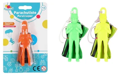 Zdjęcie produktu dla Spadochroniarz do rzucania - Plastik - 10 cm - Od 3 lat - Pomarańczowy, zielony lub żółty