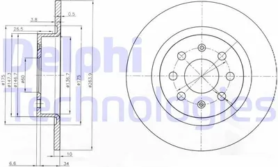 Immagine prodotto di 2x disco freno DELPHI BG3945 per OPEL Corsa D hatchback (S07) Adam (M13) 264mm