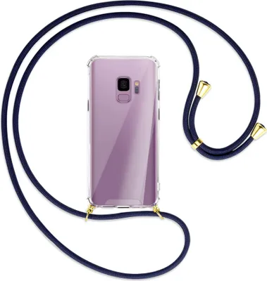 Produktbild von Handykette Backcover-Schutzhülle mit Band (Metall goldfarben) für Samsung Galaxy S9 - dunkelblau