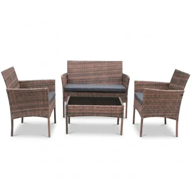 Zdjęcie produktu dla Zestaw mebli ogrodowych z technorattanu: LUNGO – sofa, fotel, stół, jasnobrązowy