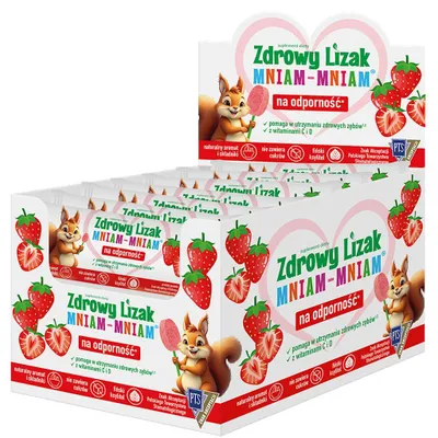 LIZAK O SMAKU TRUSKAWKOWYM Z WITAMINĄ D I C BEZ CUKRU BEZGLUTENOWY 6 g - ZDROWY LIZAK (MNIAM MNIAM)