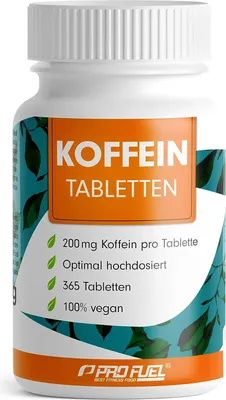 Produktbild von ProFuel Koffein | 365 Tabletten | optimal hochdosiert | 200 mg Koffein pro Tablette | vegan